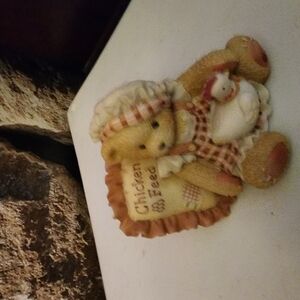 Vintage Teddy Bear Figurine with Chicken